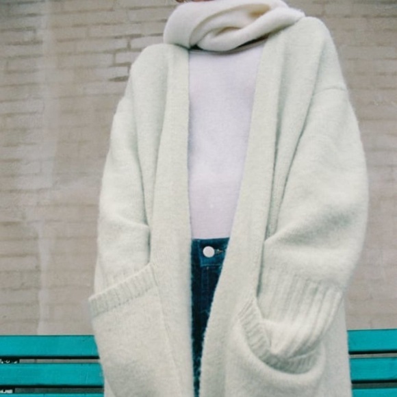 ZARA Wool Alpaca Open front Cardigan Sea Green Size XS/S - Picture 2 of 12